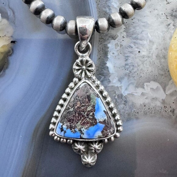 Sterling Southwestern Style Triangle Golden Hill Turquoise Decorated Pendant - Picture 1 of 10